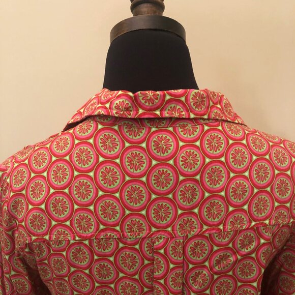 Escapada Tunic Dress Abalone Buttons Citrus Pattern Print Pink Green Size Small - Picture 11 of 14